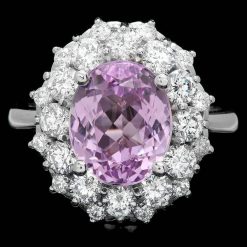 18K WHITE GOLD 4.50CT KUNZITE 1.60CT DIAMOND RING