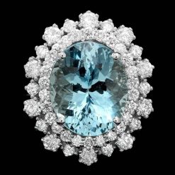 18K WHITE GOLD 7.00CT AQUAMARINE 1.70CT DIAMOND RING