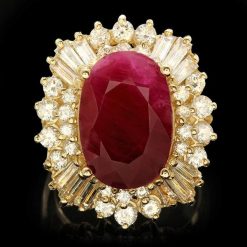 18K YELLOW GOLD 10.00CT RUBY 2.15CT DIAMOND RING