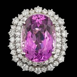 14K WHITE GOLD 13.00CT KUNZITE 2.00CT DIAMOND RING