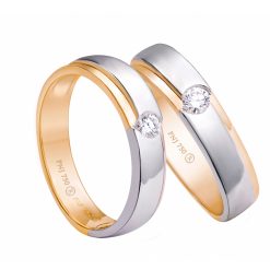 NHẪN CƯỚI KIM CƯƠNG VÀNG 18K PNJ CHUNG ĐÔI 00130-00128