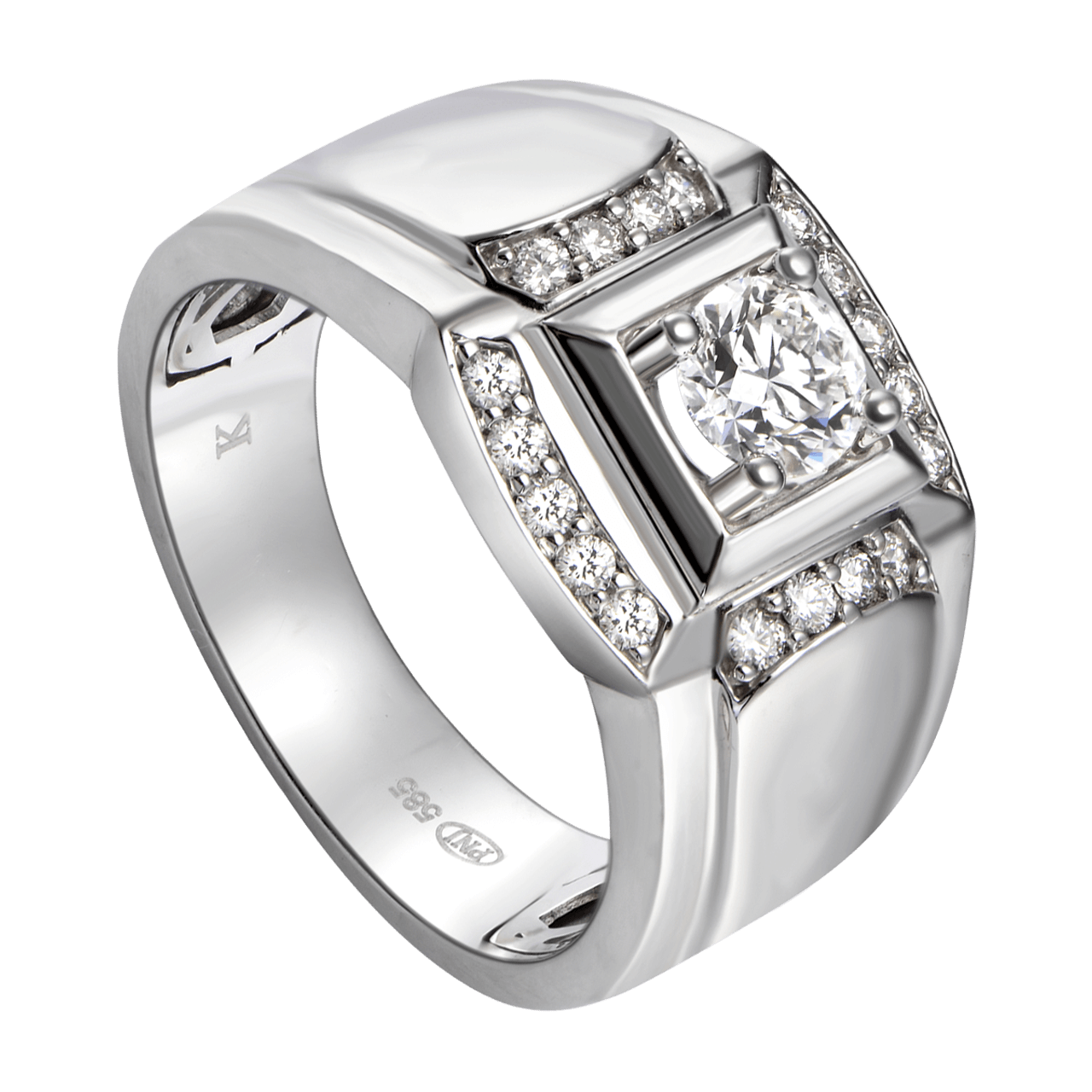 Nhẫn kim cương nam vàng trắng 18k CH N007 chế tác thủ công