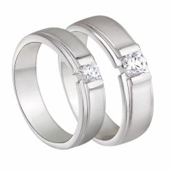NHẪN CƯỚI VÀNG TRẮNG 10K ĐÍNH ĐÁ ECZ SWAROVSKI PNJ CHUNG ĐÔI 00101-00102