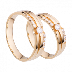 NHẪN CƯỚI VÀNG 18K ĐÍNH ĐÁ ECZ SWAROVSKI PNJ CHUNG ĐÔI 01796-01795