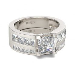 Jeulia Classic Princess Cut Sterling Silver Ring Set