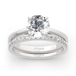 Jeulia Classic Round Cut Sterling Silver Ring Set