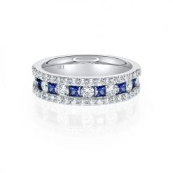Copy of Sapphire and diamond Princess Cut 3-row band