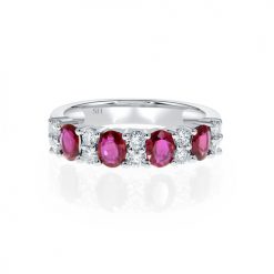Classic ruby band with twin spacing diamonds