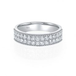 Medium width pave set band and milgrain edges