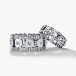 LA PAZ Gold Matching Diamond Wedding Band Set