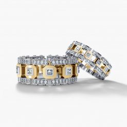 LA PAZ Two-Tone Gold Matching Diamond Wedding Band Set