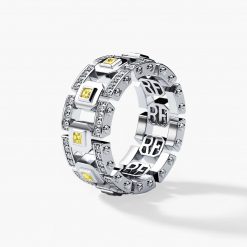 LA PAZ Mens Gold Wedding Band with Yellow Diamonds