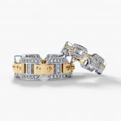 BRIGGS Two-Tone Gold Matching Diamond Wedding Band Set