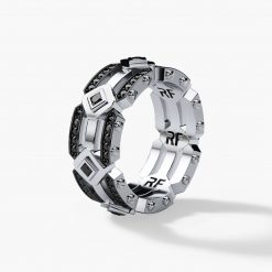 ARGONAUT Mens Gold Wedding Band with Black Diamonds