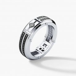 SAN LORENZO Mens Gold Wedding Band with Black Diamonds