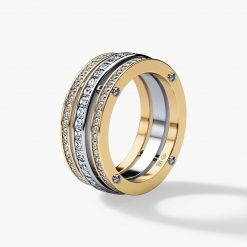 BREWER Mens Two-Tone Gold Wedding Band with Diamonds