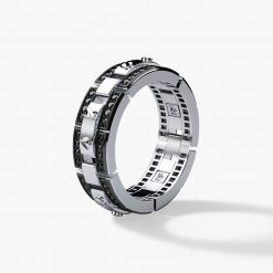 REX Mens Gold Wedding Band with Black Diamonds