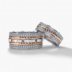 ROPES Two-Tone Gold Matching Diamond Wedding Band Set