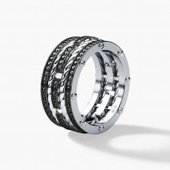 ROPES Mens Gold Wedding Band with Black Diamonds