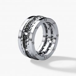 ROPES Mens Gold Wedding Band with Black Diamonds
