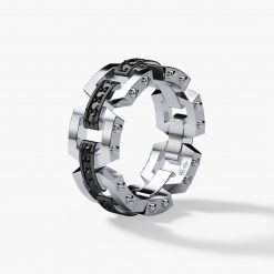 NORTHSTAR Mens Gold Wedding Band with Black Diamonds