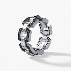 NORTHSTAR Mens Gold Wedding Band with Black Diamonds