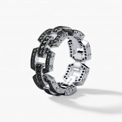 NORTHSTAR Mens Gold Wedding Band with Black Diamonds