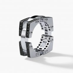 BINGHAM Mens Gold Wedding Band with Black Diamonds