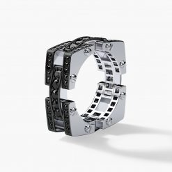 BINGHAM Mens Gold Wedding Band with Black Diamonds