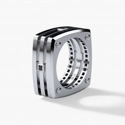 FORT KNOX Mens Gold Wedding Band with Black Diamonds