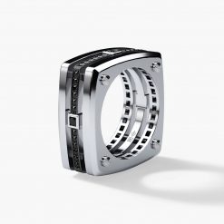 FORT KNOX Mens Gold Wedding Band with Black Diamonds