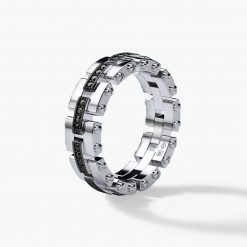 GETCHELL Mens Gold Wedding Band with Black Diamonds