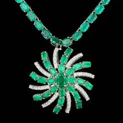 14K WHITE GOLD 36CT EMERALD 1.00CT DIAMOND NECKLACE