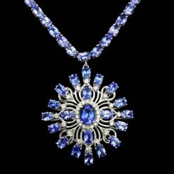 14K WHITE GOLD 43CT TANZANITE 1.00CT DIAMOND NECKLACE