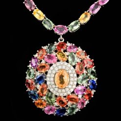 14K WHITE GOLD 60CT SAPPHIRE 1.45CT DIAMOND NECKLACE