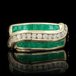 14K YELLOW GOLD 0.85CT EMERALD 0.35CT DIAMOND RING