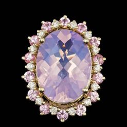 14K YELLOW GOLD 14.00CT AMETHYST 0.70CT DIAMOND RING