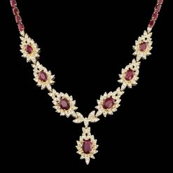14K YELLOW GOLD 24CT RUBY 2.15CT DIAMOND NECKLACE