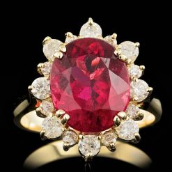 14K YELLOW GOLD 5.00CT RUBELLITE 0.85CT DIAMOND RING