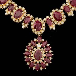 14K YELLOW GOLD 54CT RUBY 3.60CT DIAMOND NECKLACE