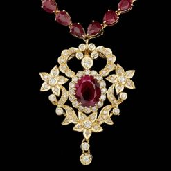14K YELLOW GOLD 55CT RUBY 2.50CT DIAMOND NECKLACE