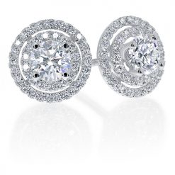 Thin width double circular halo earrings