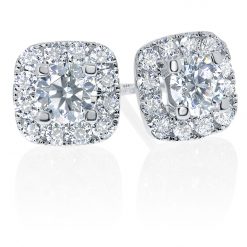 Cushion shaped halo diamond stud earrings