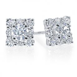 Square diamond halo stud earrings