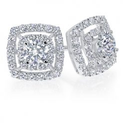Glamorous cushion shaped double halo diamond stud earrings