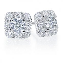 Modern diamond halo earrings with arrow-shaped claws - W0304