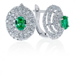 Brilliant spiral diamond halo and emerald stud earrings