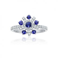 Snowflake sapphire and diamod ring with slim band