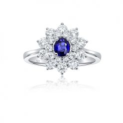 Floral layer sapphire diamond ring