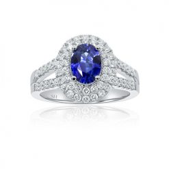 Double halo sapphire diamond ring